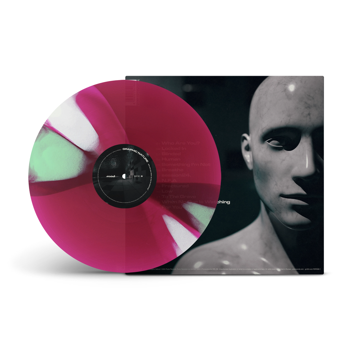 Who Are You When No One Is Watching? Transparent Magenta with Green & White Solid Twister LP