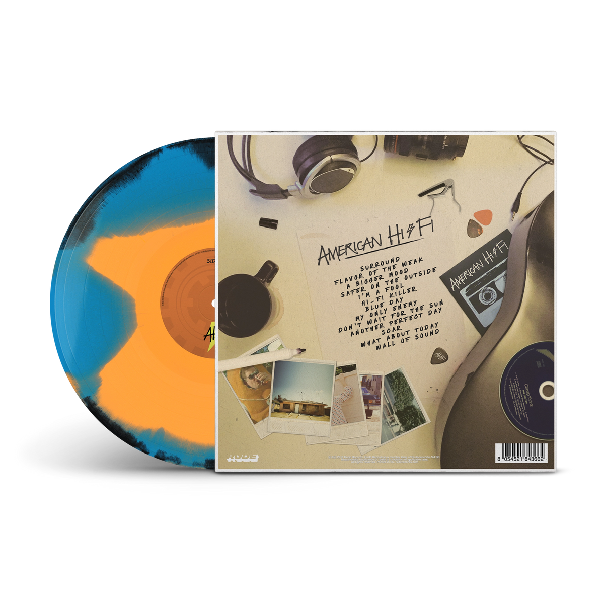 American Hi-Fi Acoustic Teal, Black & Orange Tri-Coloured A/B Side LP
