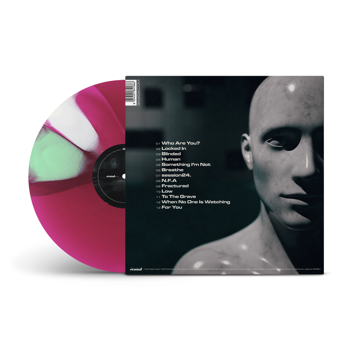 Who Are You When No One Is Watching? Transparent Magenta with Green & White Solid Twister LP