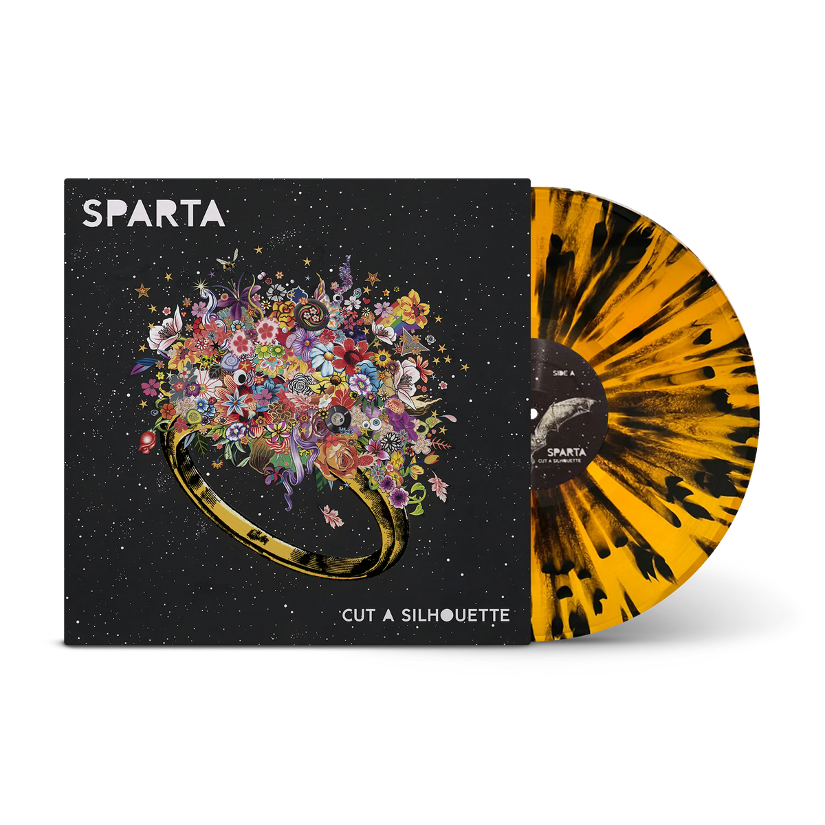 Cut A Silhouette Orange & Yellow Starburst w/Black Splatter LP